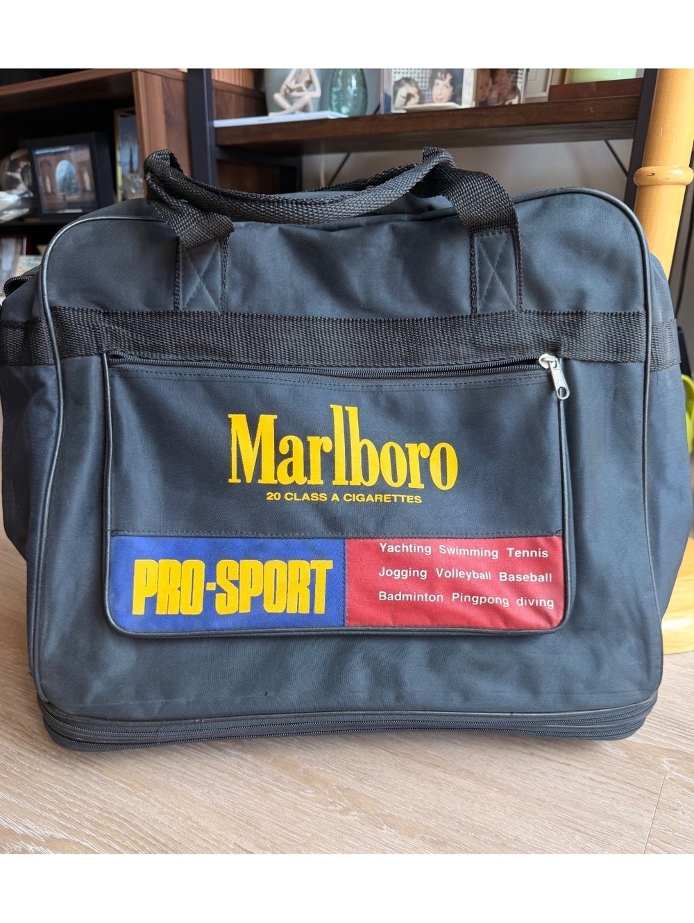Vintage 90s Marlboro Pro-Sport Black Travel Duffle Bag with Wheels and Handles